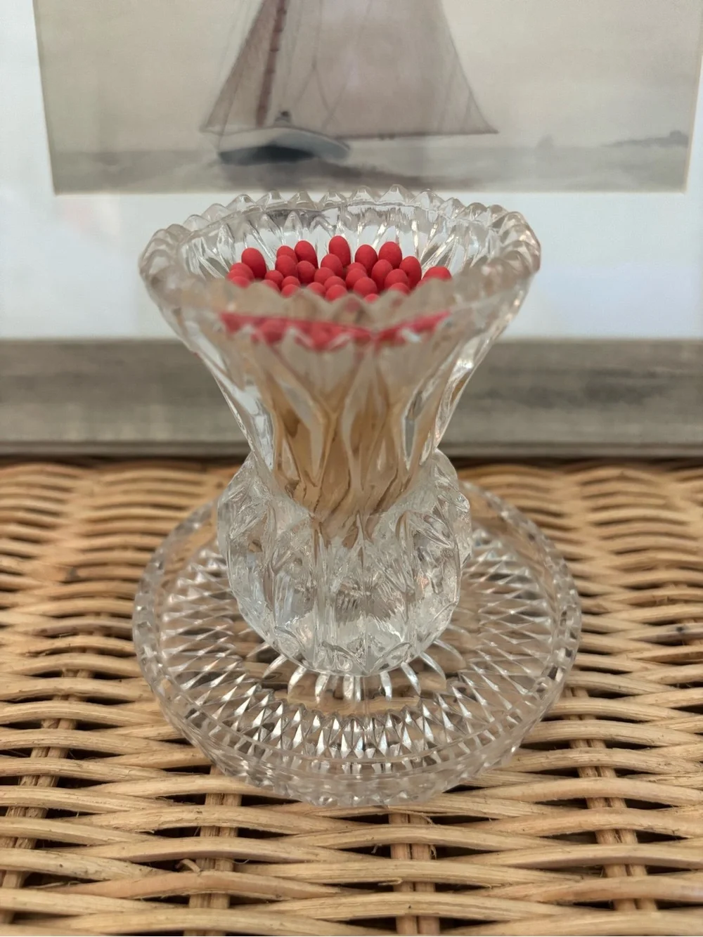 Clear Crystal Matchstick Holder with Crystal dish/match tray